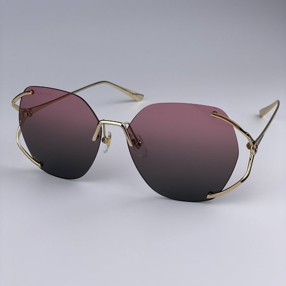 NEW GUCCI GG0651S 001 Gold Purple Green Gradient Square Oversized Rimless Women - Picture 3 of 12